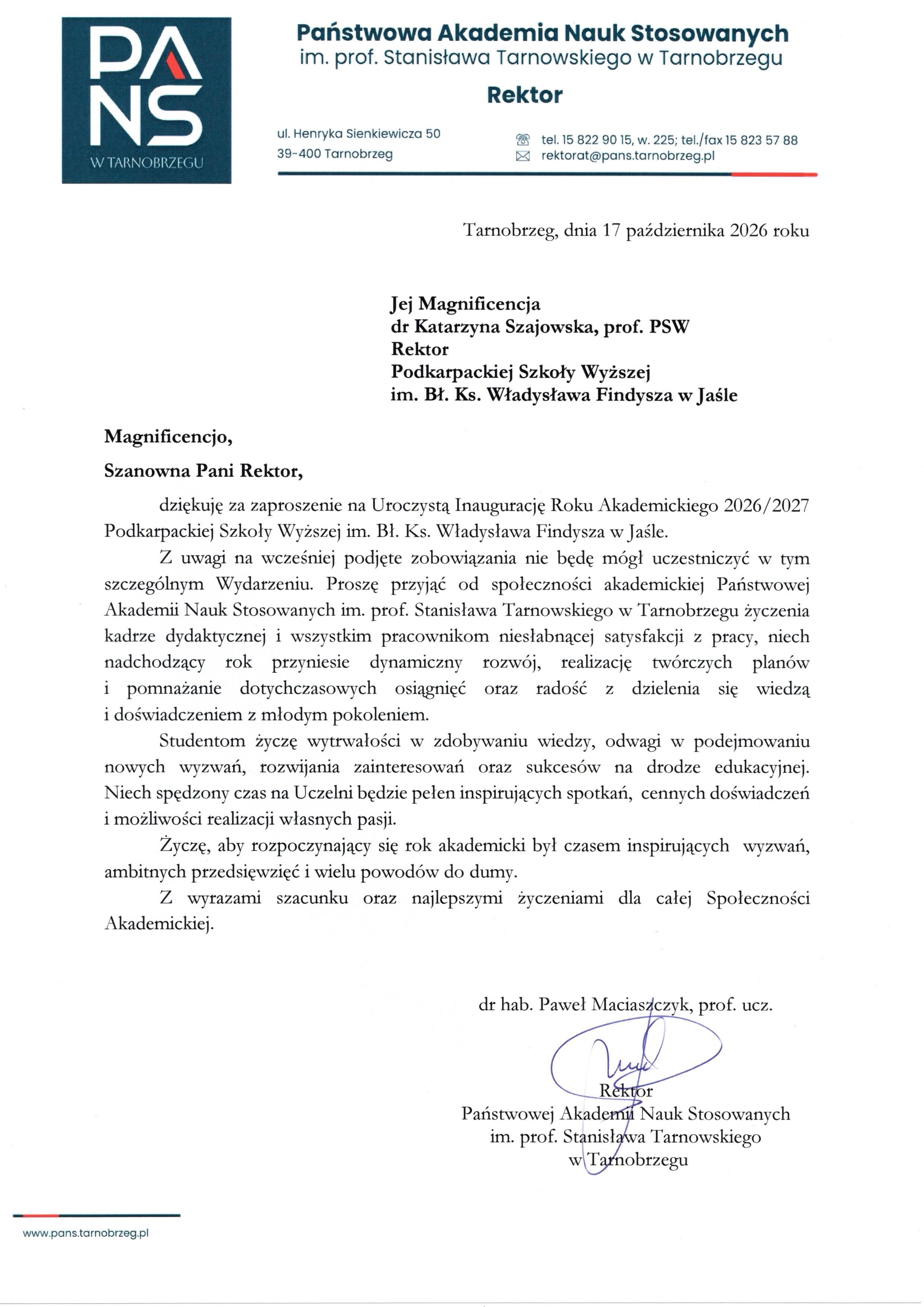 Zdjęcie galerii do artykułu Pisma gratulacyjne z okazji Jubileuszu 25-lecia i Inauguracji Roku Akademickiego 2026/2027