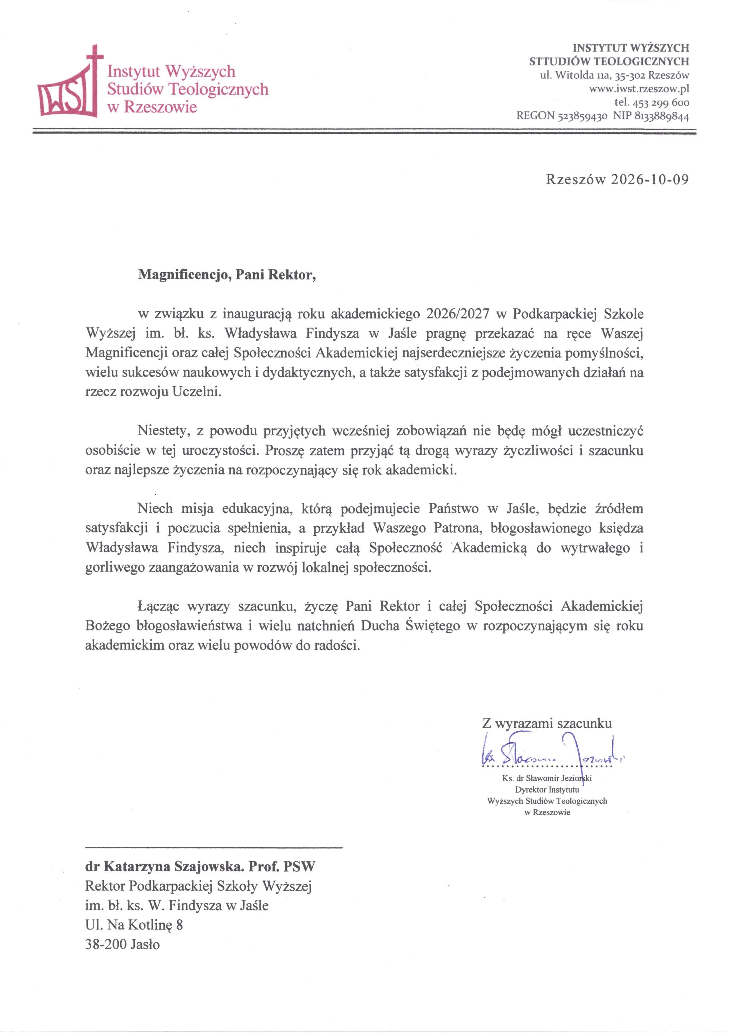 Zdjęcie galerii do artykułu Pisma gratulacyjne z okazji Jubileuszu 25-lecia i Inauguracji Roku Akademickiego 2026/2027