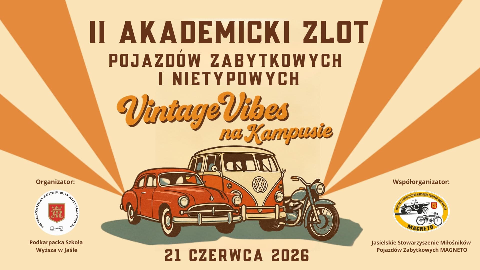 Zapraszamy na II Akademicki Zlot Pojazdów Zabytkowych i Nietypowych – Vintage Vibes na Kampusie – 21 czerwca 2026 r. w Jaśle